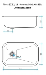 Bacha acero inoxidable simple modelo ZZ52/18 - Imagen 2