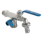 Canillas esférica metálica doble para lavarropa con pico manga