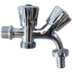 Canillas metálica doble para lavarropa con pico manga