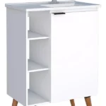 Vanitory de melamina blanco con patas madera  60 cm